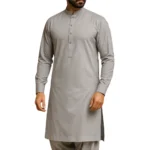 Unstitched soft grey cotton fabric for men shalwar kameez Pakistan with smooth, elegant texture