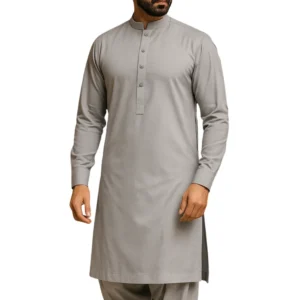 Unstitched soft grey cotton fabric for men shalwar kameez Pakistan with smooth, elegant texture
