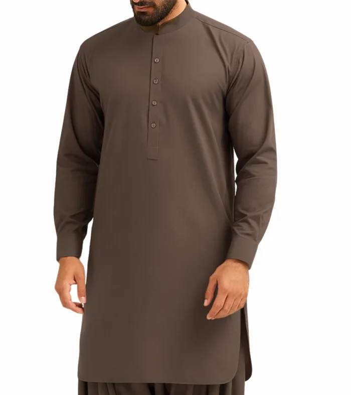 Unstitched Smoky Taupe cotton fabric for men’s shalwar kameez, Nurae collection, Pakistan