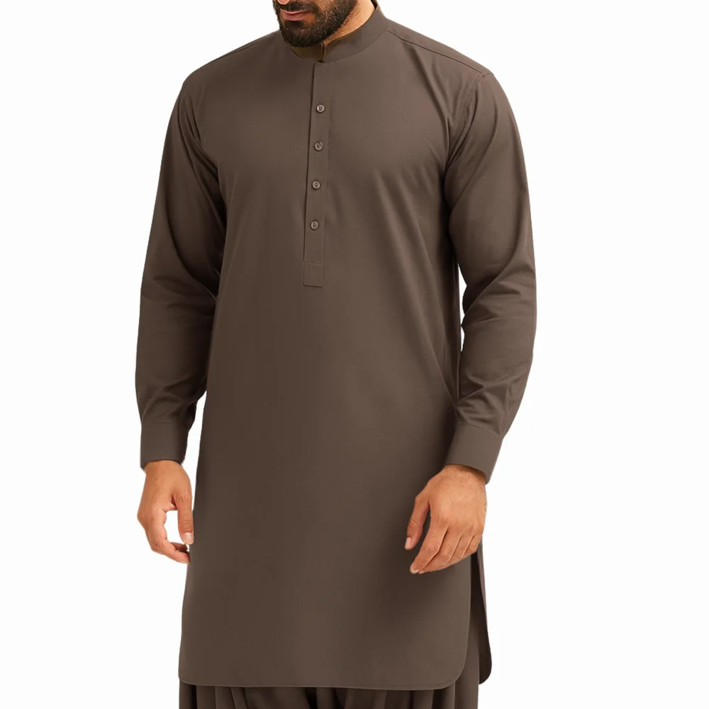 Unstitched Smoky Taupe cotton fabric for men’s shalwar kameez, Nurae collection, Pakistan