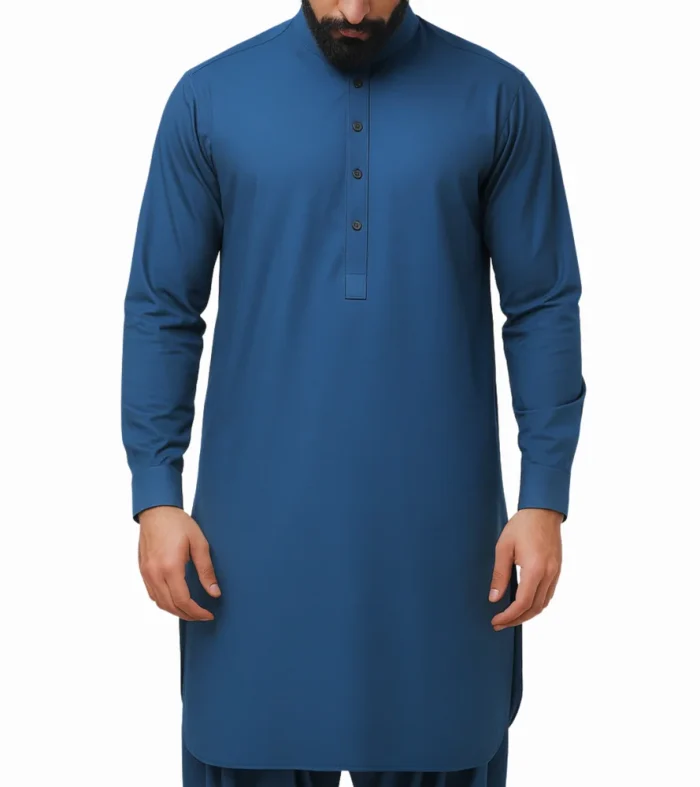 unstitched deep blue cotton fabric for men shalwar kameez Pakistan with a rich, elegant finish