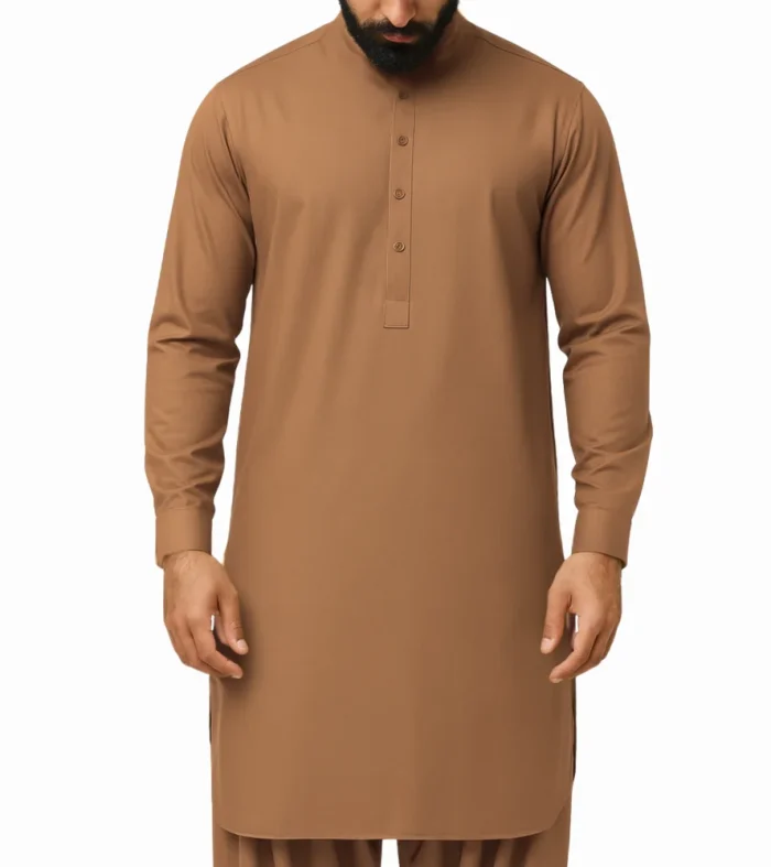 Burnished Clay unstitched cotton fabric for men shalwar kameez Pakistan in rustic earthy tone