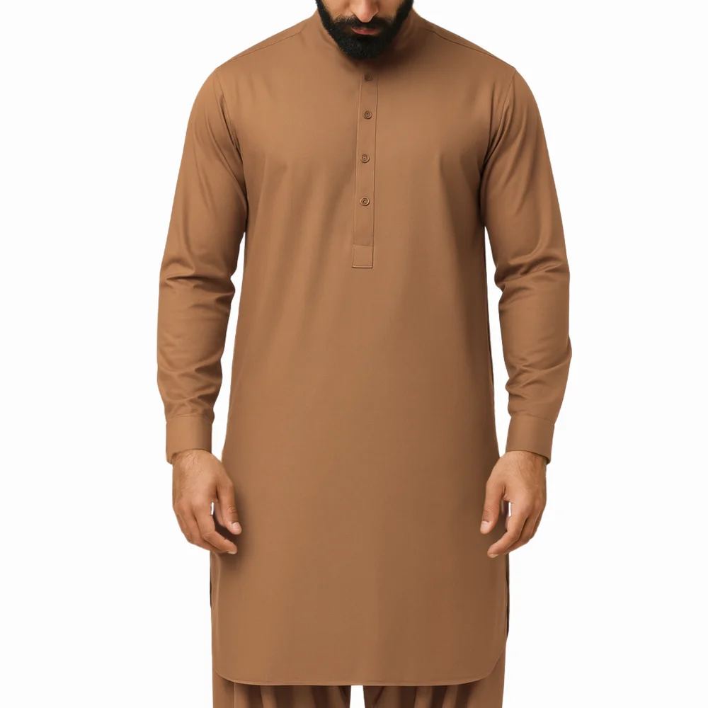 Burnished Clay unstitched cotton fabric for men shalwar kameez Pakistan in rustic earthy tone