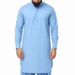 Unstitched light blue cotton fabric for shalwar kameez men in Pakistan with a soft, elegant finish