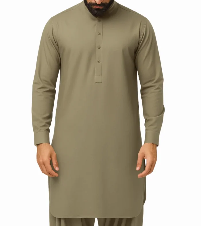 unstitched earthy cotton fabric for shalwar kameez men in Pakistan with warm, elegant tones