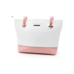 White & Pink Tote Bag elegant dual-tone design with pastel pink base and gold-tone accents, hand carry bag for women by Nouvaid Center
