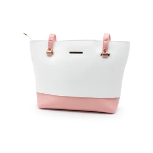White & Pink Tote Bag elegant dual-tone design with pastel pink base and gold-tone accents, hand carry bag for women by Nouvaid Center