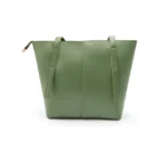 Green faux leather tote bag minimalist hand carry for women, perfect for everyday use