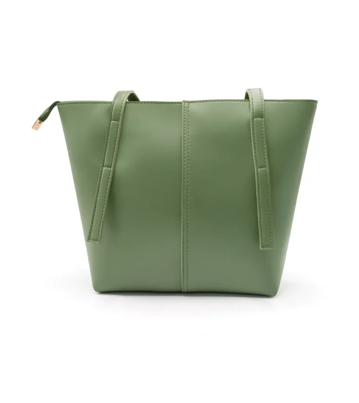 Green faux leather tote bag minimalist hand carry for women, perfect for everyday use