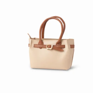 Beige and brown leather hand carry bag new handbag design by Nouvaid Center, compact and elegant leather hand bag for women