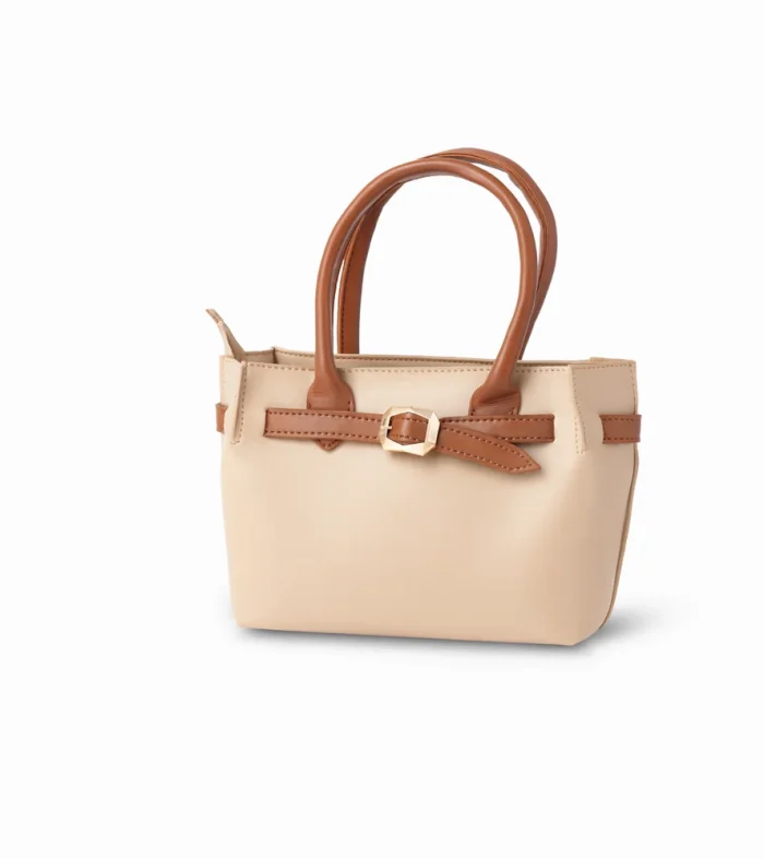 Beige and brown leather hand carry bag new handbag design by Nouvaid Center, compact and elegant leather hand bag for women