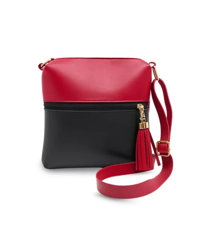 Red and black crossbody hand carry bag new handbag design in Pakistan by Nouvaid Center, stylish and lightweight leather hand bag for women