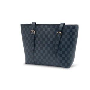 Navy checkered tote hand carry bag new handbag design in Pakistan by Nouvaid Center, stylish and durable leather hand bag for women.