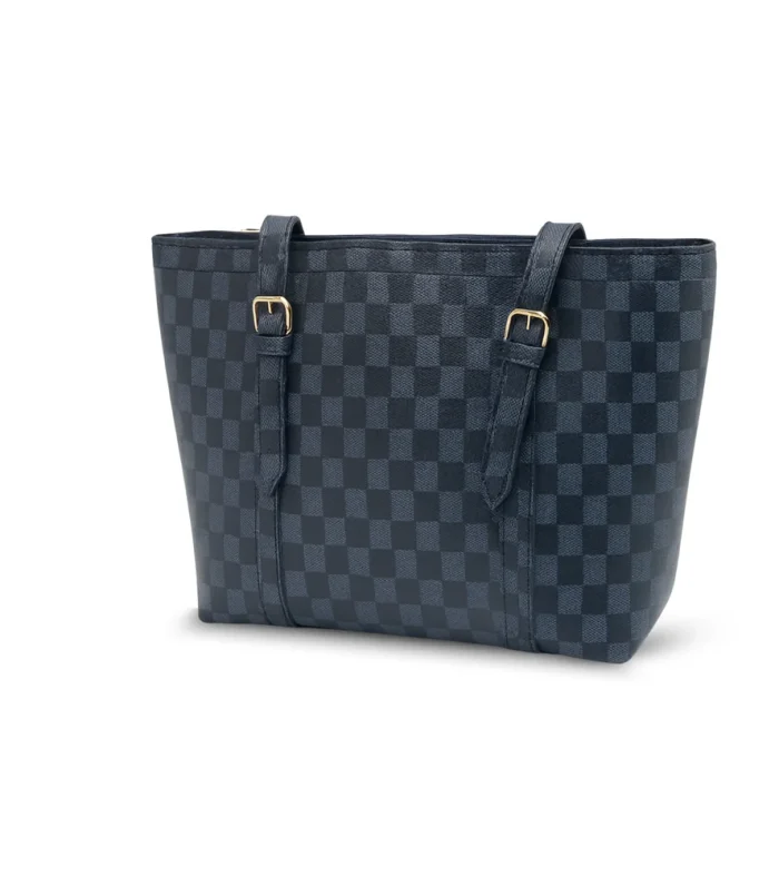 Navy checkered tote hand carry bag new handbag design in Pakistan by Nouvaid Center, stylish and durable leather hand bag for women.