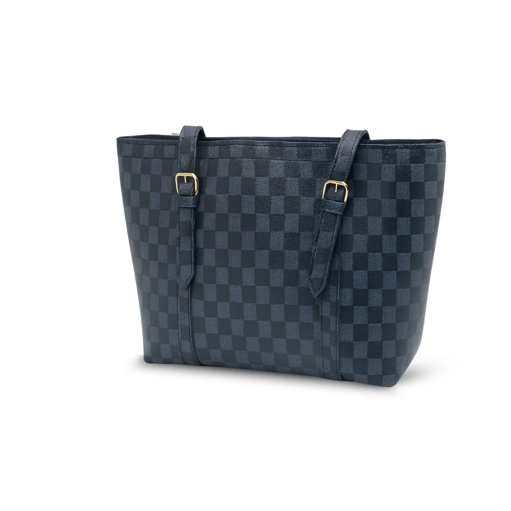 Navy checkered tote hand carry bag new handbag design in Pakistan by Nouvaid Center, stylish and durable leather hand bag for women.