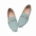 Buy stylish mint green loafers with gold chain detail at Nouvaid Center, perfect for office looks, casual wear, and comfort.