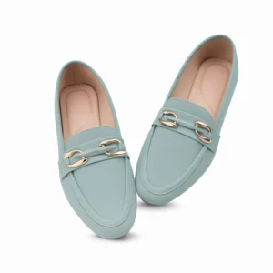 Buy stylish mint green loafers with gold chain detail at Nouvaid Center, perfect for office looks, casual wear, and comfort.