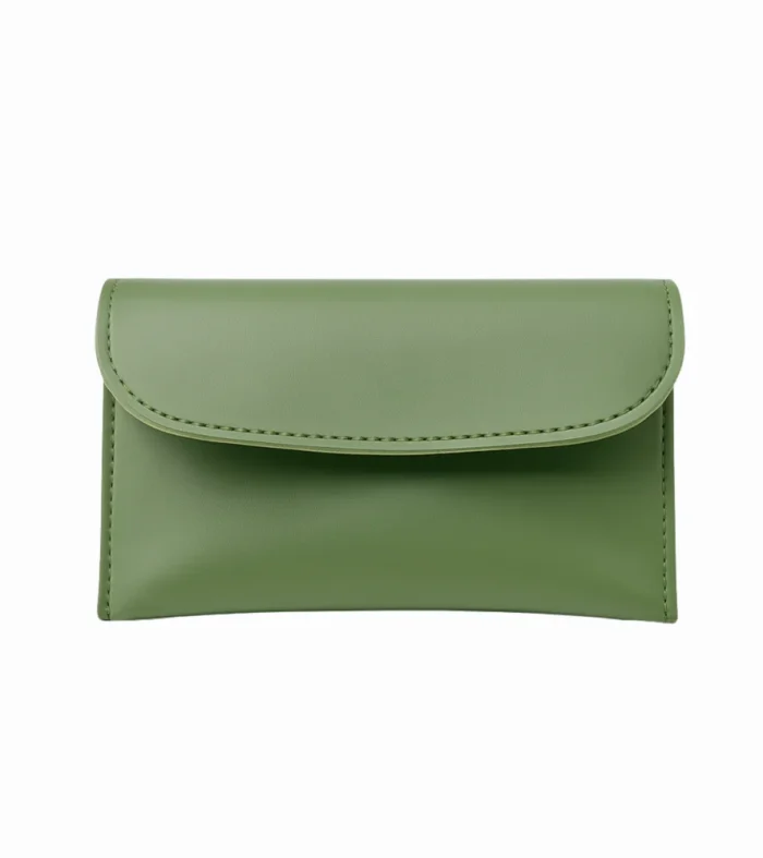 Olive green faux leather envelope wallet for women by Nouvaid Center