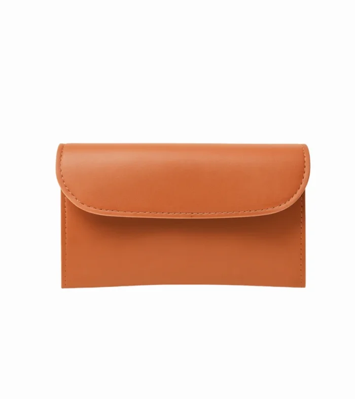 Tan brown faux leather envelope wallet for women by Nouvaid Center