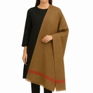 Camel Brown Pashmina Shawl with Red Embroidery Luxury and Elegance Combined