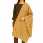Camel Brown Pashmina Shawl - Multicolor Geometric Embroidery - Elegant and Modern