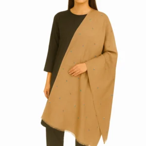 Camel Brown Pashmina Shawl - Multicolor Motif Embroidery - Elegant and Versatile