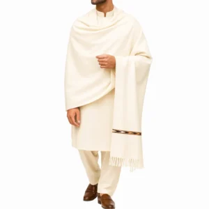 Classic cream pashmina shawl for men luxury winter shawl by Nouvaid Center Pakistan