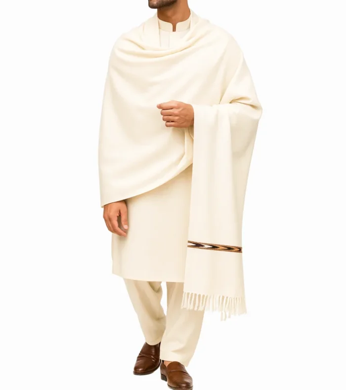 Classic cream pashmina shawl for men luxury winter shawl by Nouvaid Center Pakistan