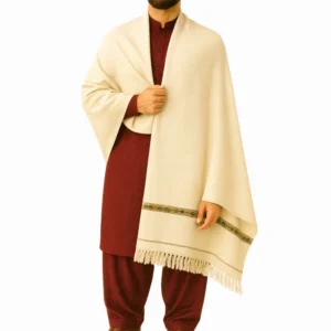 Classic cream shawl for men Urban Pret soft breathable winter shawl by Nouvaid Center Pakistan