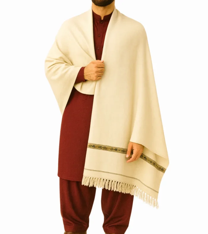 Classic cream shawl for men Urban Pret soft breathable winter shawl by Nouvaid Center Pakistan