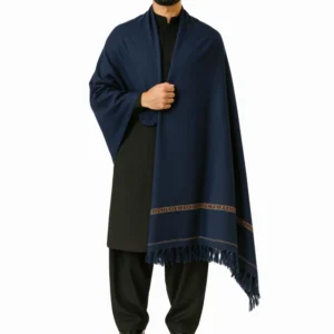 Royal navy blue shawl for men embroidered soft breathable winter shawl by Nouvaid Center Pakistan