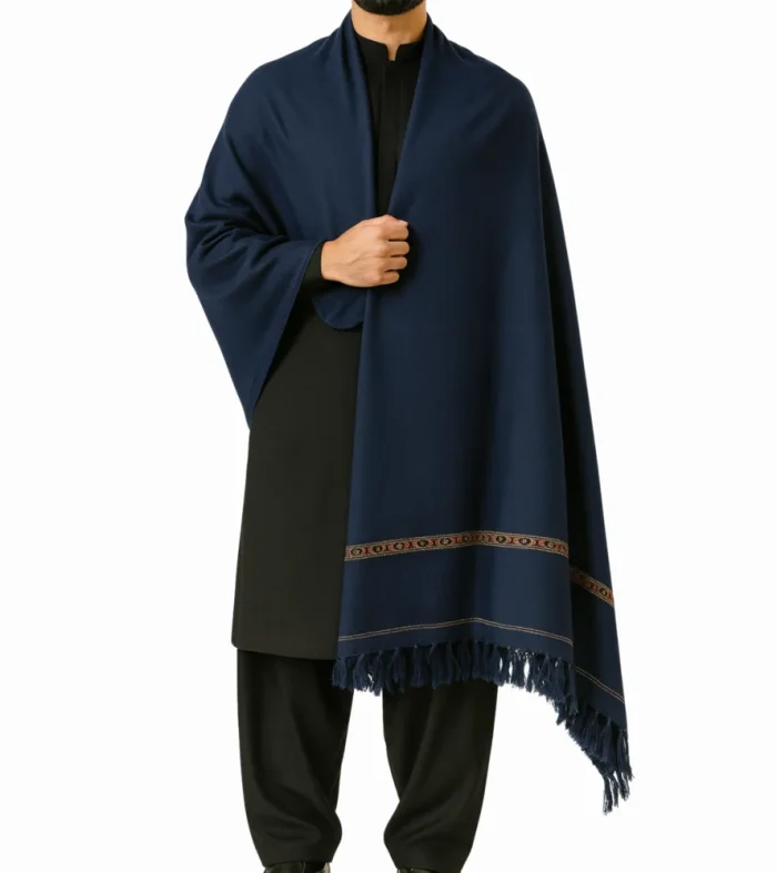 Royal navy blue shawl for men embroidered soft breathable winter shawl by Nouvaid Center Pakistan