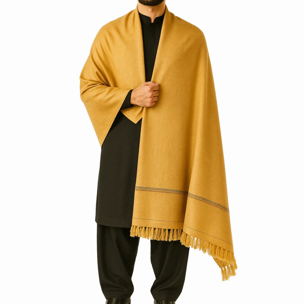 Warm mustard shawl for men soft breathable winter shawl by Nouvaid Center Pakistan