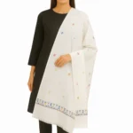 White Pashmina Shawl - Multicolor Motif Embroidery - Elegant and Vibrant